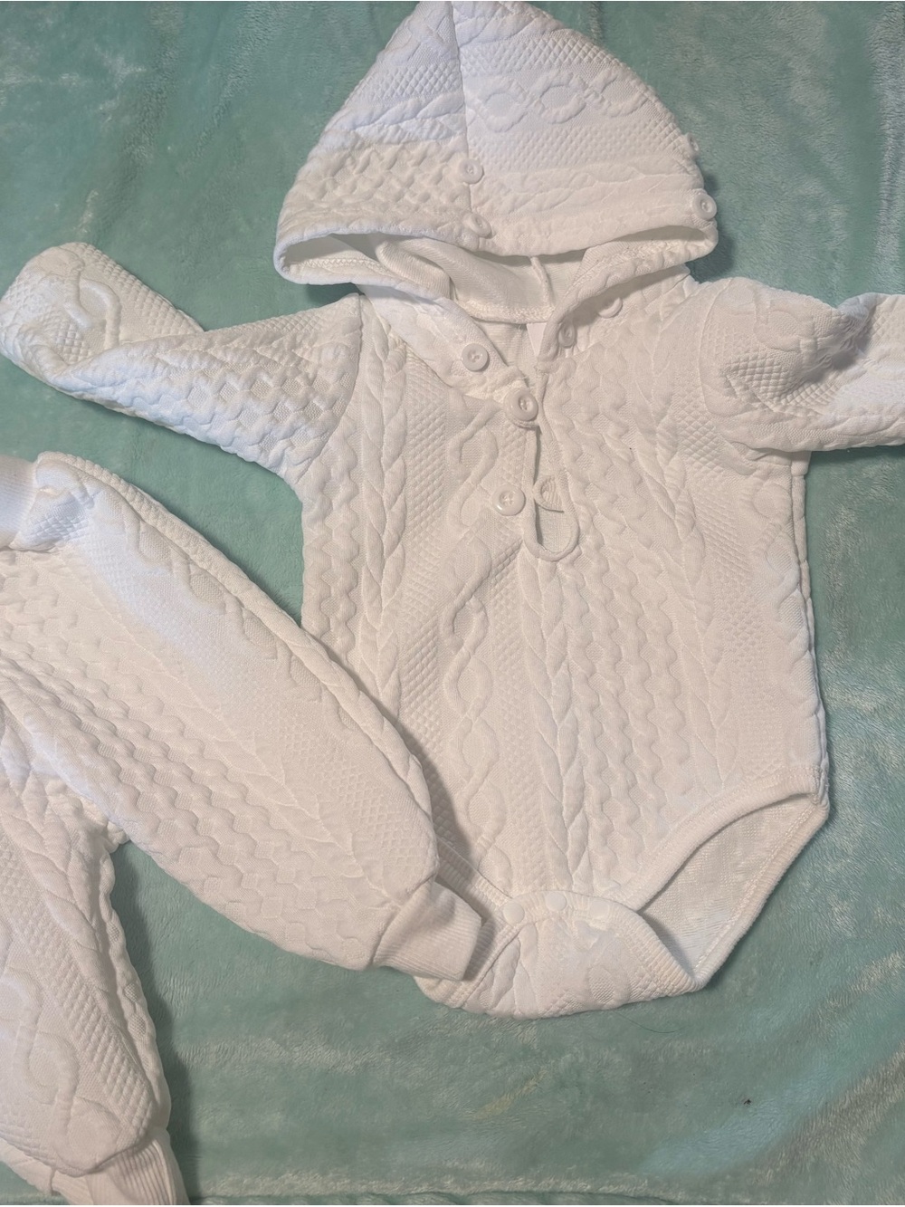 7/$30 Classic Cable-Knit Hooded One-Piece for Babies - White